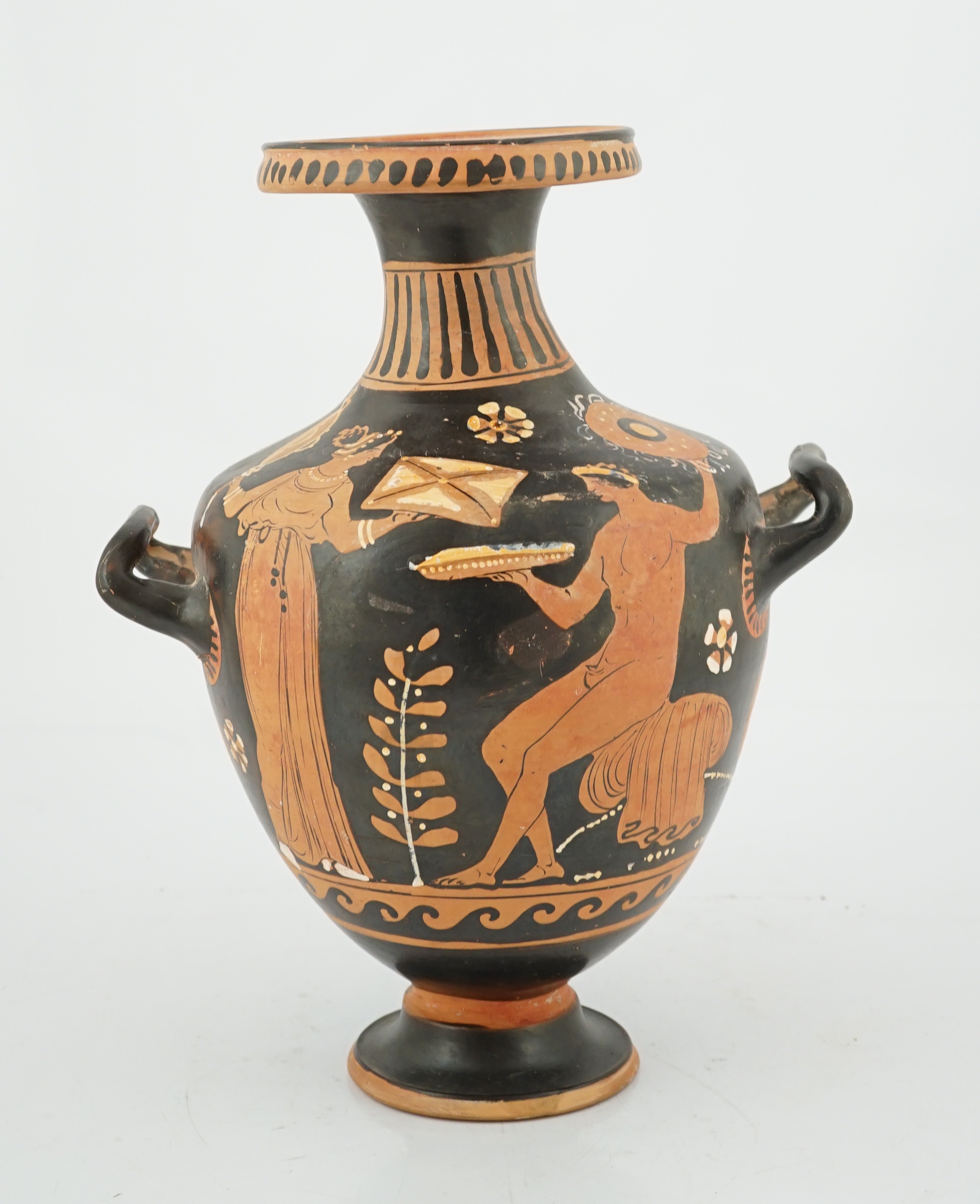 A Greek Apulian Red-Figured Hydria, 4th century BC, manner of the circle of the Darius and Underworld painters, some restoration and cracks